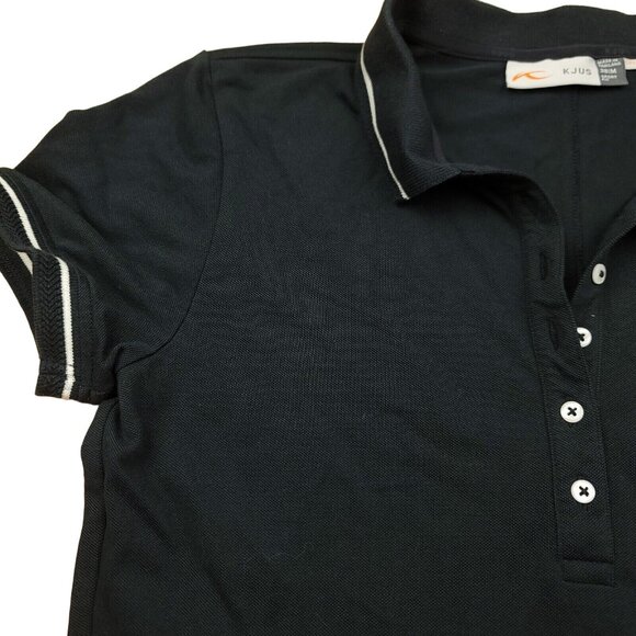 KJUS Womens 38 M Shirt Polo Short Sleeve Sport Fit Black UPF 30 Master Card Logo - Picture 3 of 13